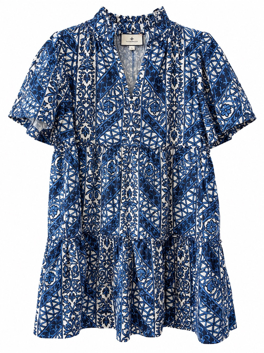 Tuckernuck Blue & White Printed Tiered Mini Dress